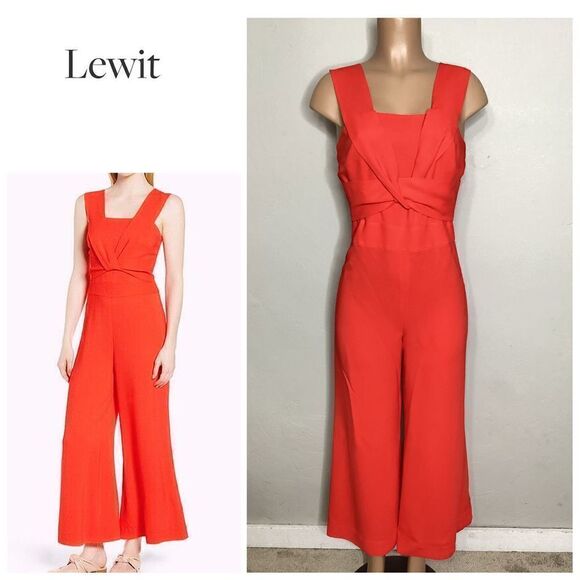 New. Lewit red cropped wide legged jumpsuit. With twisted detail. Size 4/6 - Picture 1 of 12